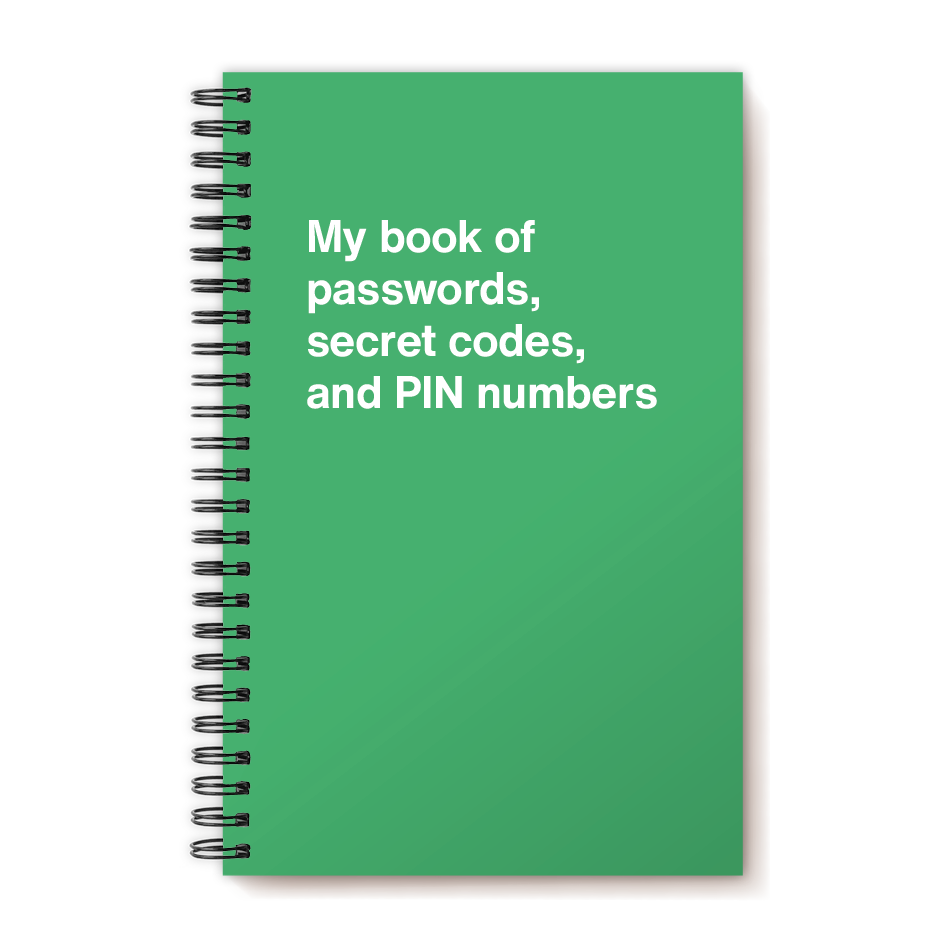 My book of passwords, secret codes and PIN numbers