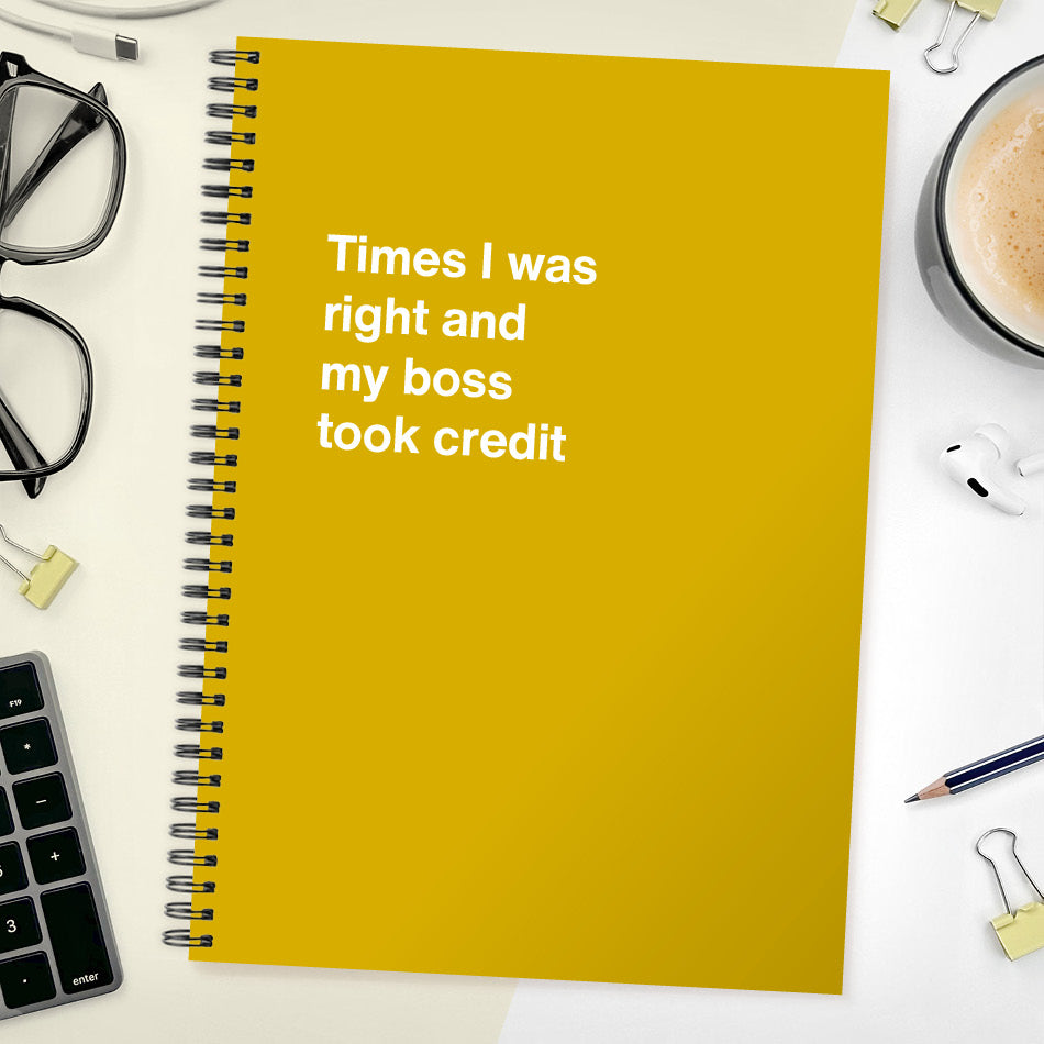 
                  
                    Times I was right and my boss took credit | WTF Notebooks
                  
                