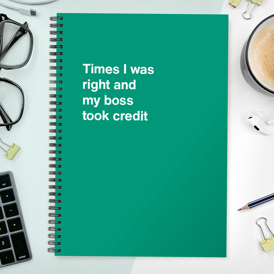 
                  
                    Times I was right and my boss took credit | WTF Notebooks
                  
                